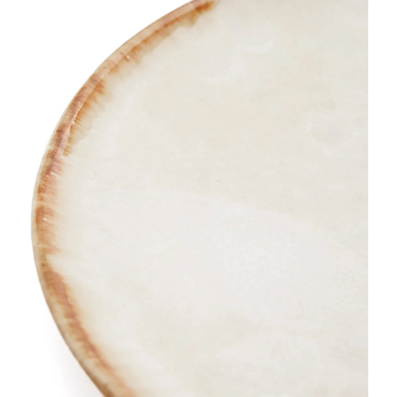 Grande Assiette plate ronde 28 cm Grès Blanc cassé Marron The Cascais 