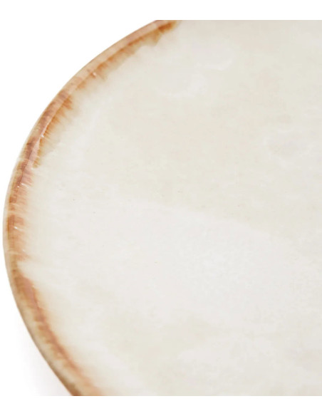 Grande Assiette plate ronde 28 cm Grès Blanc cassé Marron The Cascais 