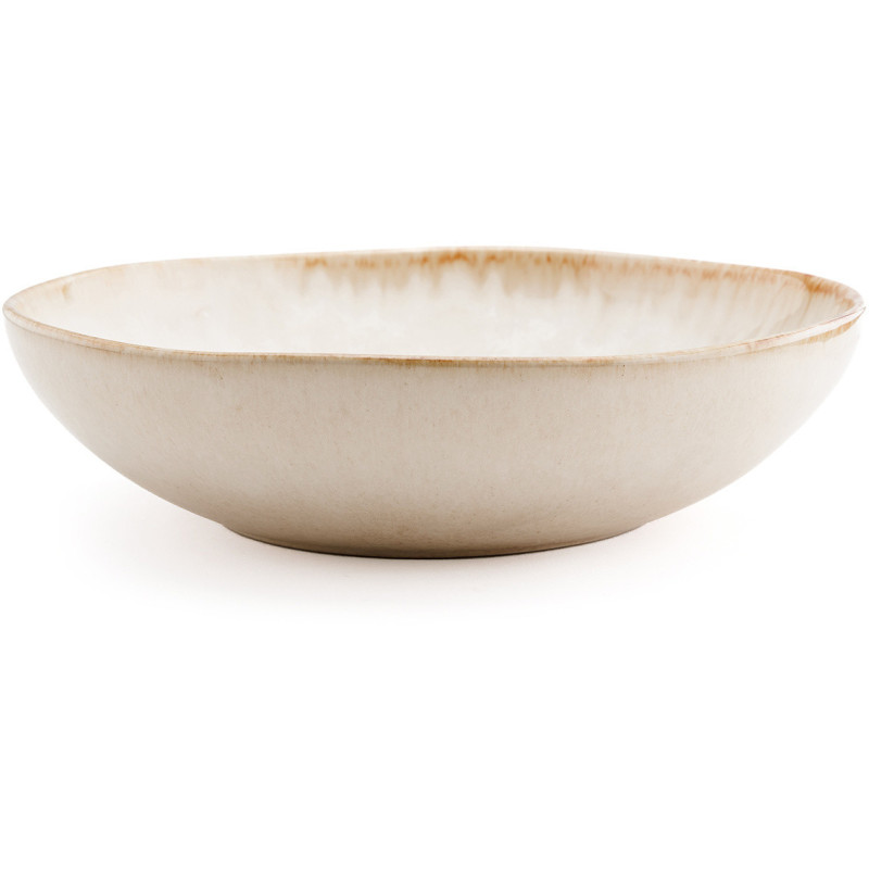 Assiette creuse ronde 22 cm Grès Blanc cassé Marron The Cascais 