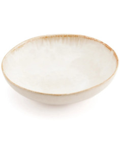 Assiette creuse ronde 22 cm Grès Blanc cassé Marron The Cascais 