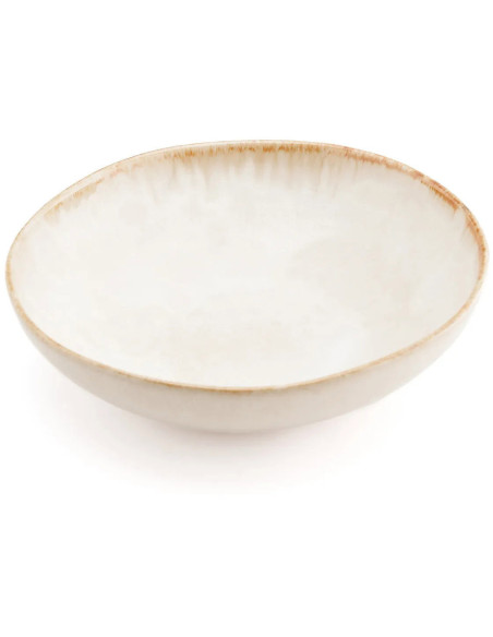 Assiette creuse ronde 22 cm Grès Blanc cassé Marron The Cascais 