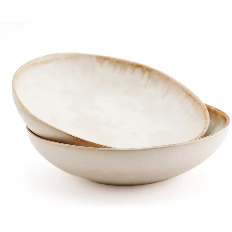 Assiette creuse ronde 22 cm Grès Blanc cassé Marron The Cascais 