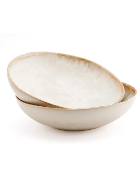 Assiette creuse ronde 22 cm Grès Blanc cassé Marron The Cascais 