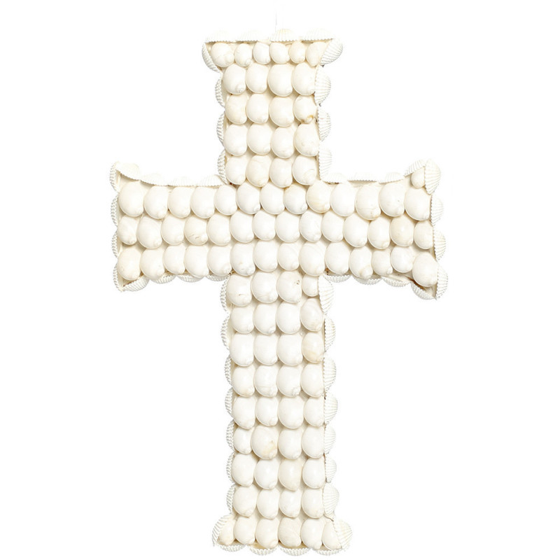 Objet déco original Croix Hauteur 30 cm en Coquillage Blanc The Kai 