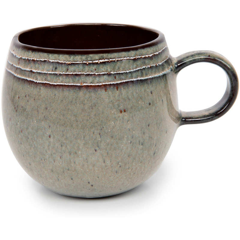 Grand Mug rustique chic H 10 cm Céramique Vert de gris Marron foncé Beige The Comporta 