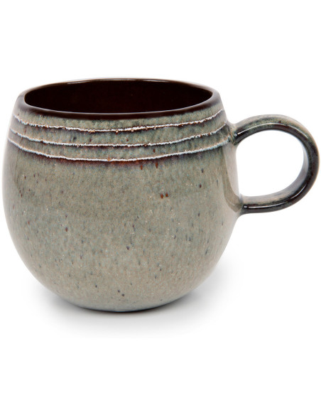 Grand Mug rustique chic H 10 cm Céramique Vert de gris Marron foncé Beige The Comporta 