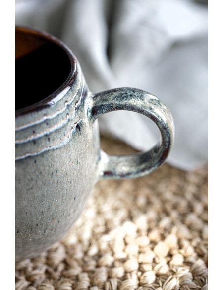 Grand Mug rustique chic H 10 cm Céramique Vert de gris Marron foncé Beige The Comporta 