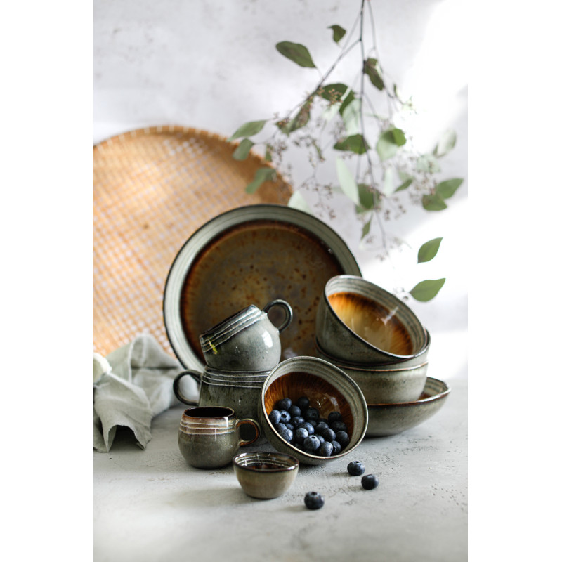 Grand Mug rustique chic H 10 cm Céramique Vert de gris Marron foncé Beige The Comporta 