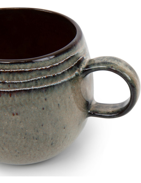 Grand Mug rustique chic H 10 cm Céramique Vert de gris Marron foncé Beige The Comporta 