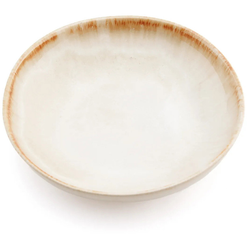 Assiette creuse ronde 16 cm Grès Blanc cassé Marron The Cascais 