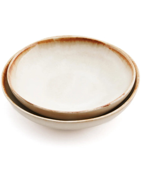 Assiette creuse ronde 16 cm Grès Blanc cassé Marron The Cascais 