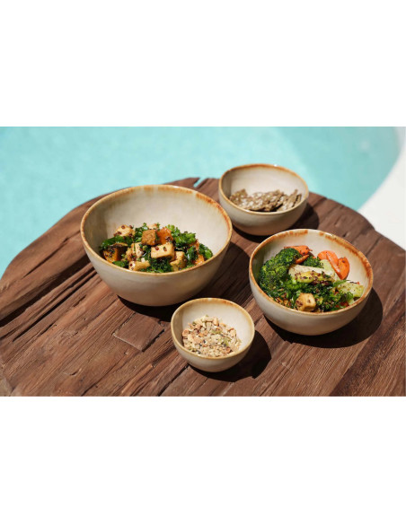 Petit Bol rond 11 cm Grès Blanc cassé Marron The Cascais 