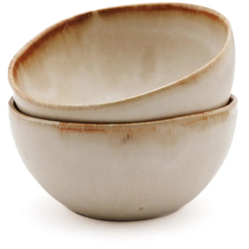 Petit Bol rond 11 cm Grès Blanc cassé Marron The Cascais 