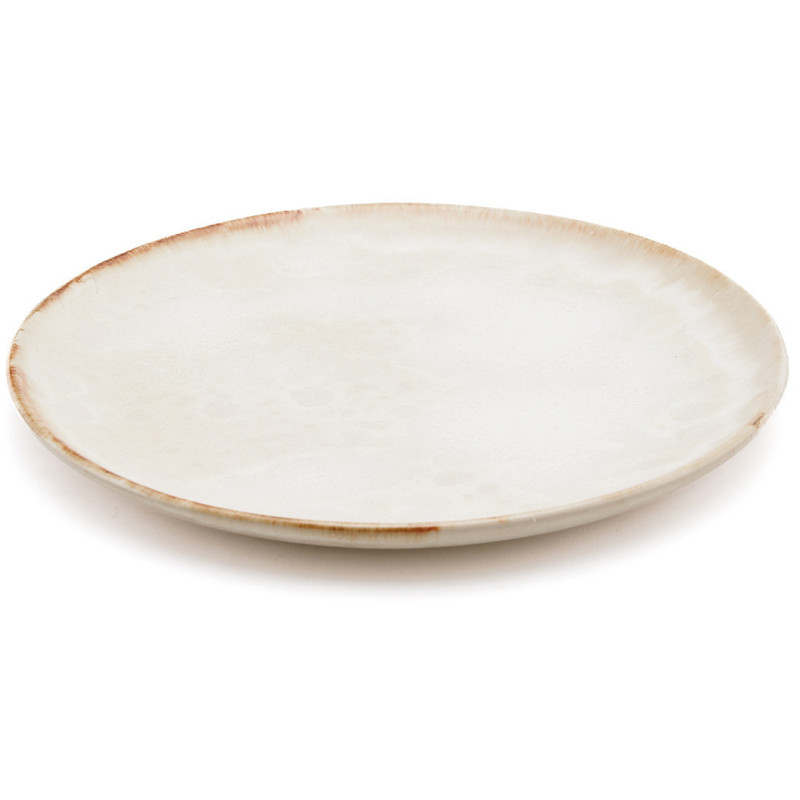 Assiette plate ronde 22 cm Grès Blanc cassé Marron The Cascais 