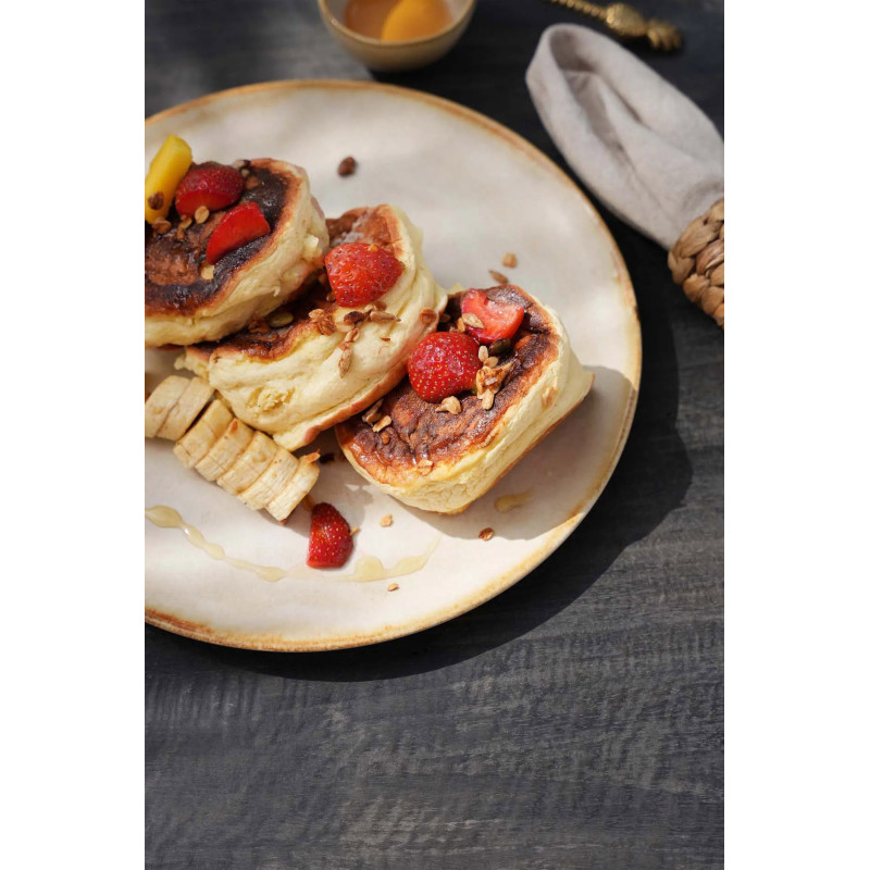 Assiette plate ronde 22 cm Grès Blanc cassé Marron The Cascais 