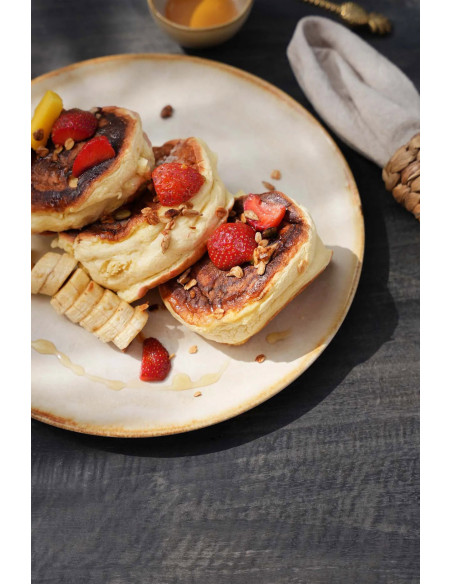 Assiette plate ronde 22 cm Grès Blanc cassé Marron The Cascais 