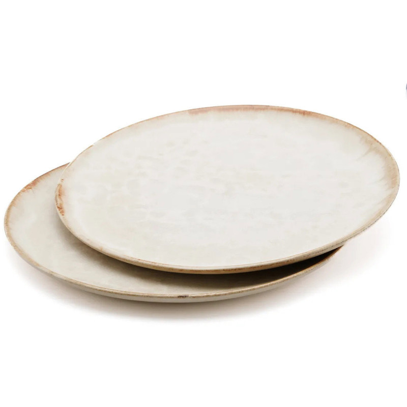 Assiette plate ronde 22 cm Grès Blanc cassé Marron The Cascais 