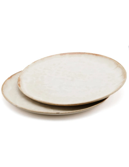 Assiette plate ronde 22 cm Grès Blanc cassé Marron The Cascais 