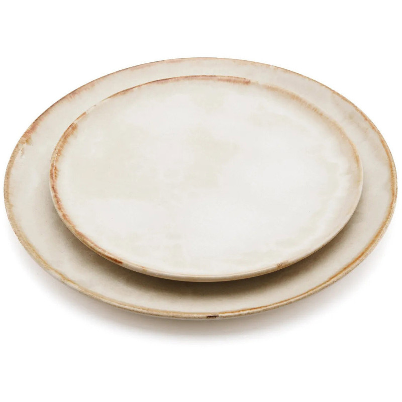 Assiette plate ronde 22 cm Grès Blanc cassé Marron The Cascais 