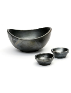 Petit Saladier ovale avec 2 bols à sauce Terre cuite Noir Effet brulé The Burned 