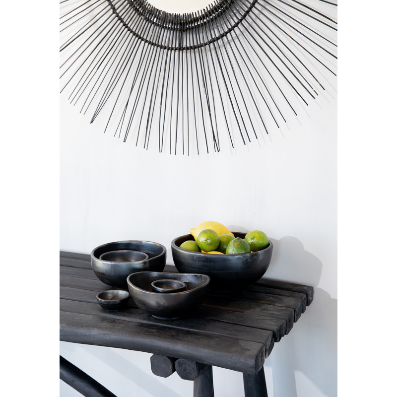 Petit Saladier ovale avec 2 bols à sauce Terre cuite Noir Effet brulé The Burned 