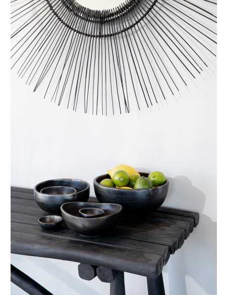 Petit Saladier ovale avec 2 bols à sauce Terre cuite Noir Effet brulé The Burned 