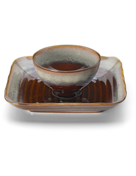 Bol japonais Rond 11 cm Céramique Vert de gris Marron The Smoked Horizon 