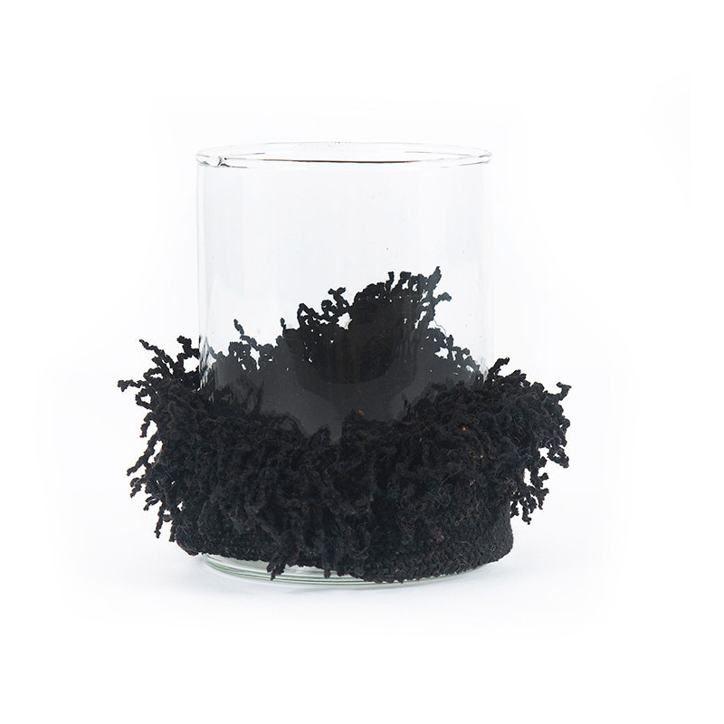 Photophore haut Rond Diamètre 8 cm en Velours Noir Verre Transparent The Oh My Gee 