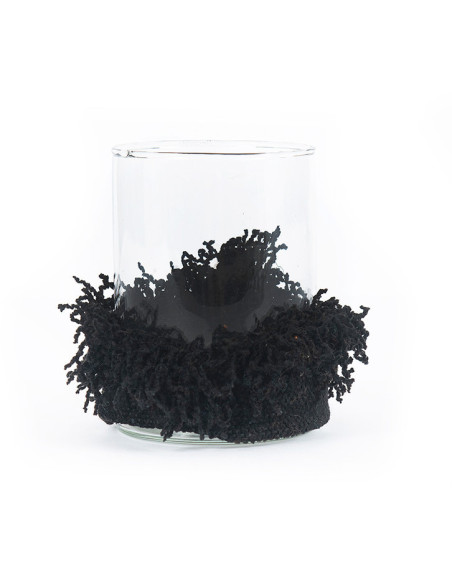 Photophore haut Rond Diamètre 8 cm en Velours Noir Verre Transparent The Oh My Gee 