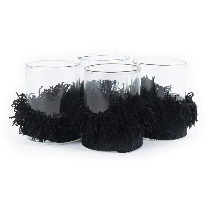 Photophore haut Rond Diamètre 8 cm en Velours Noir Verre Transparent The Oh My Gee 