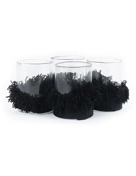 Photophore haut Rond Diamètre 8 cm en Velours Noir Verre Transparent The Oh My Gee 