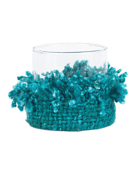Photophore Rond Diamètre 8 cm en Coton Aqua Verre Transparent The Oh My Gee 