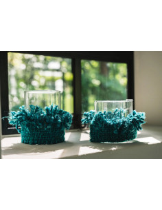 Photophore Rond Diamètre 8 cm en Coton Aqua Verre Transparent The Oh My Gee 