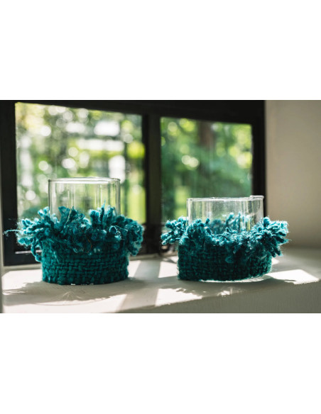 Photophore Rond Diamètre 8 cm en Coton Aqua Verre Transparent The Oh My Gee 