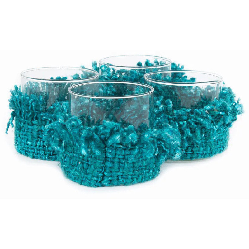 Photophore Rond Diamètre 8 cm en Coton Aqua Verre Transparent The Oh My Gee 