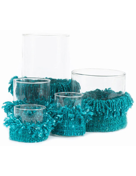 Photophore Rond Diamètre 8 cm en Coton Aqua Verre Transparent The Oh My Gee 