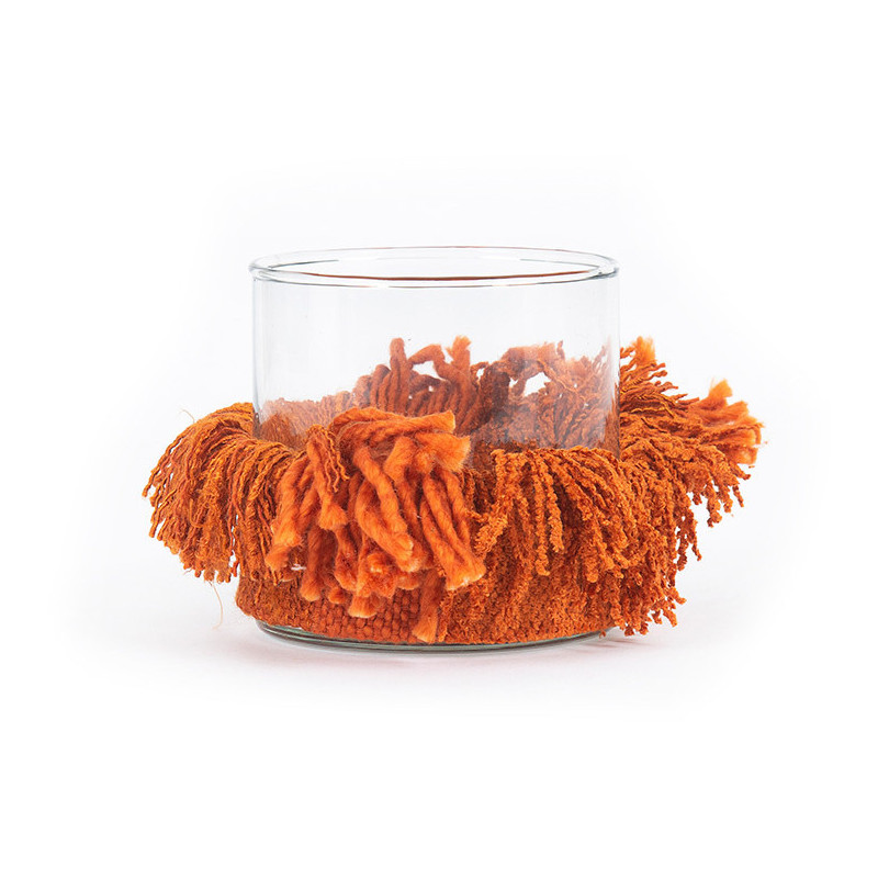 Photophore Rond Diamètre 8 cm en Velours Orange rouille Verre Transparent The Oh My Gee 