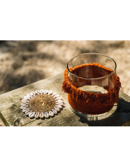 Photophore Rond Diamètre 8 cm en Velours Orange rouille Verre Transparent The Oh My Gee 