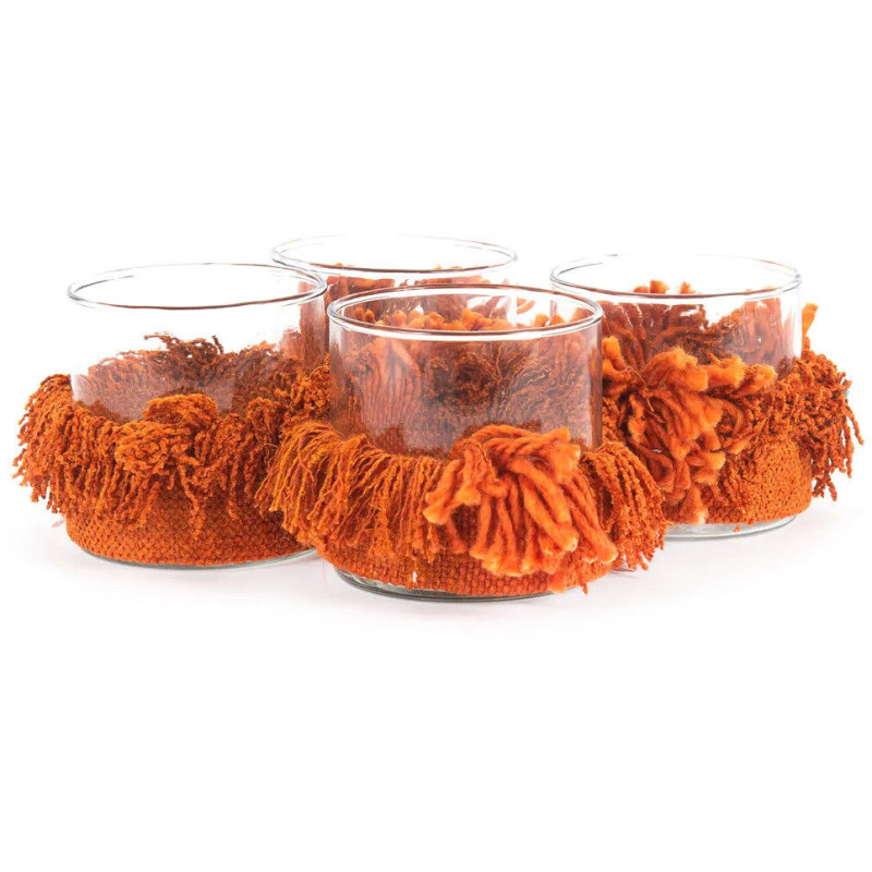 Photophore Rond Diamètre 8 cm en Velours Orange rouille Verre Transparent The Oh My Gee 