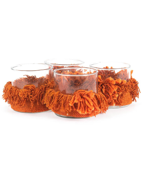 Photophore Rond Diamètre 8 cm en Velours Orange rouille Verre Transparent The Oh My Gee 