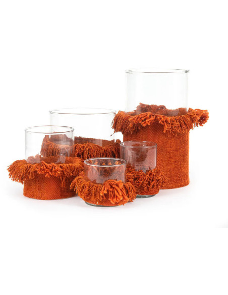 Photophore Rond Diamètre 8 cm en Velours Orange rouille Verre Transparent The Oh My Gee 