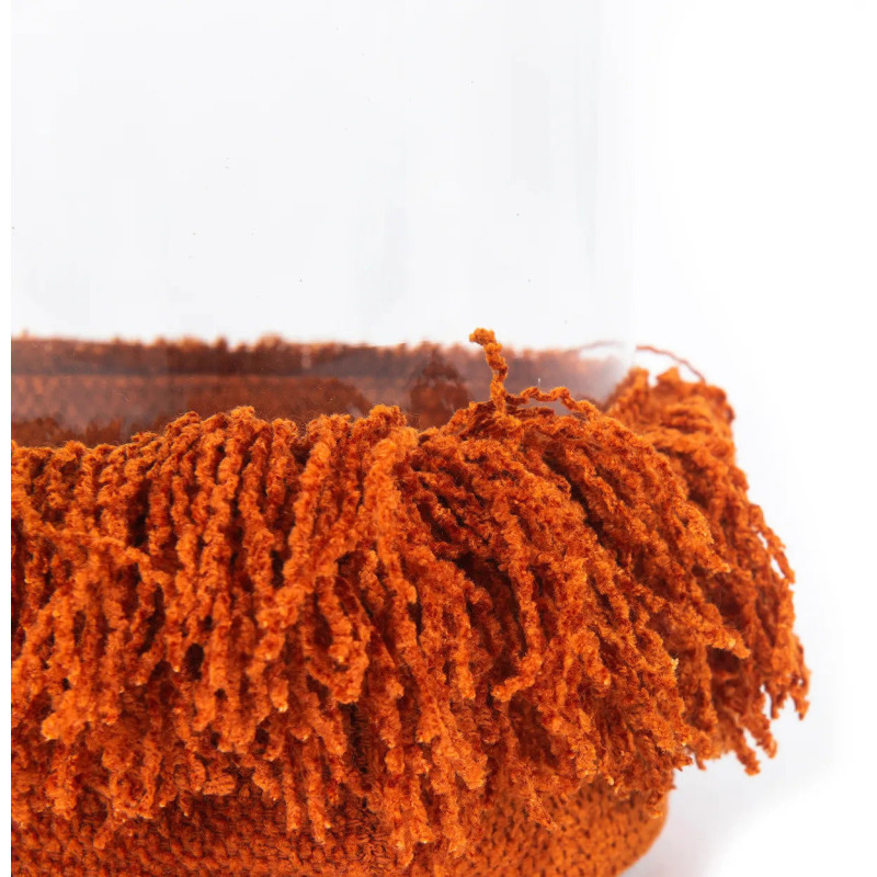 Photophore Rond Diamètre 8 cm en Velours Orange rouille Verre Transparent The Oh My Gee 