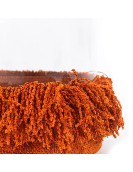 Photophore Rond Diamètre 8 cm en Velours Orange rouille Verre Transparent The Oh My Gee 