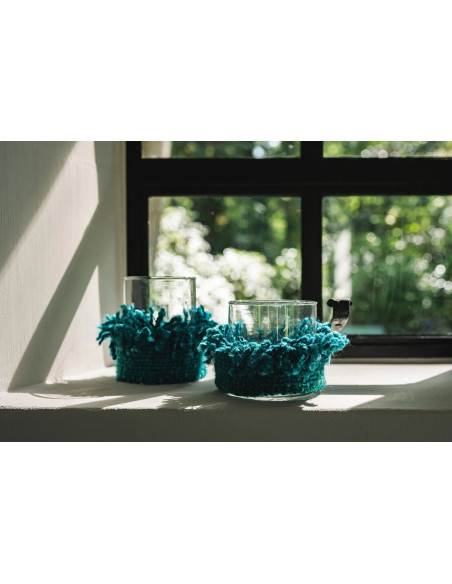 Photophore haut Rond Diamètre 8 cm en Coton Aqua Verre Transparent The Oh My Gee 