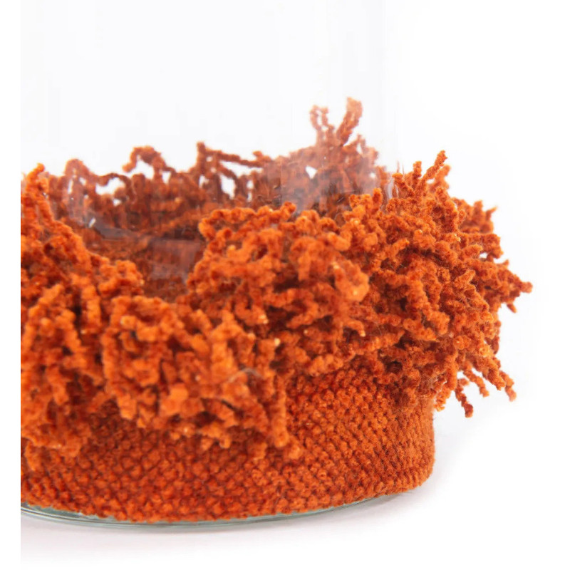 Photophore haut Rond Diamètre 8 cm en Velours Orange rouille Verre Transparent The Oh My Gee 