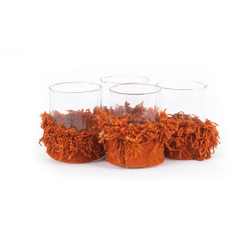 Photophore haut Rond Diamètre 8 cm en Velours Orange rouille Verre Transparent The Oh My Gee 
