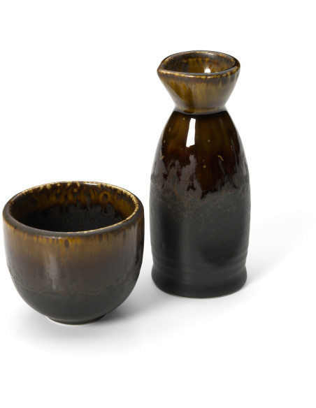 Carafe à saké japonaise moderne H 12 cm Céramique Marron The Merapi 