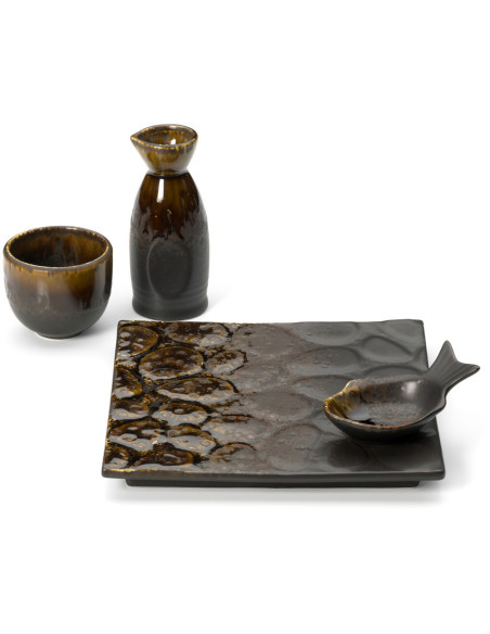 Carafe à saké japonaise moderne H 12 cm Céramique Marron The Merapi 