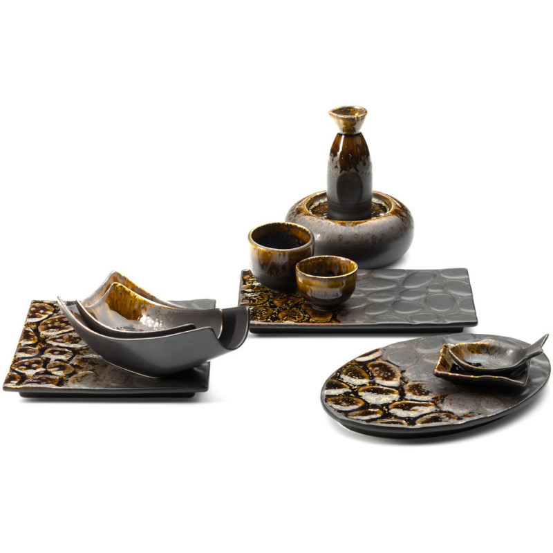 Carafe à saké japonaise moderne H 12 cm Céramique Marron The Merapi 