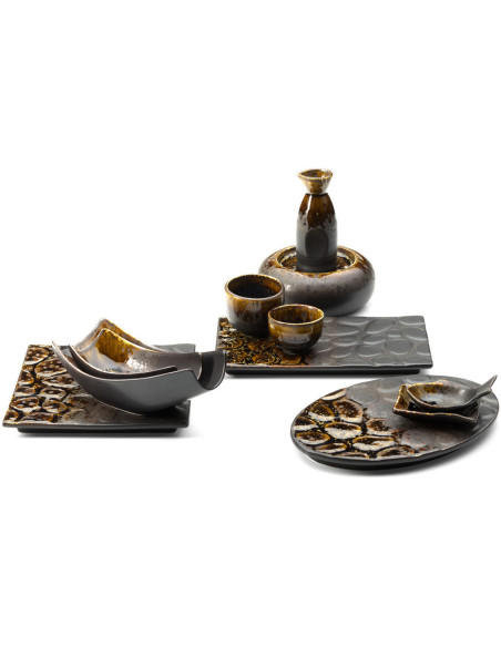 Carafe à saké japonaise moderne H 12 cm Céramique Marron The Merapi 